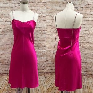 Helmut Lang Women's Magenta Lacquered Silk Zipper Detail Slip Dress Size XS
